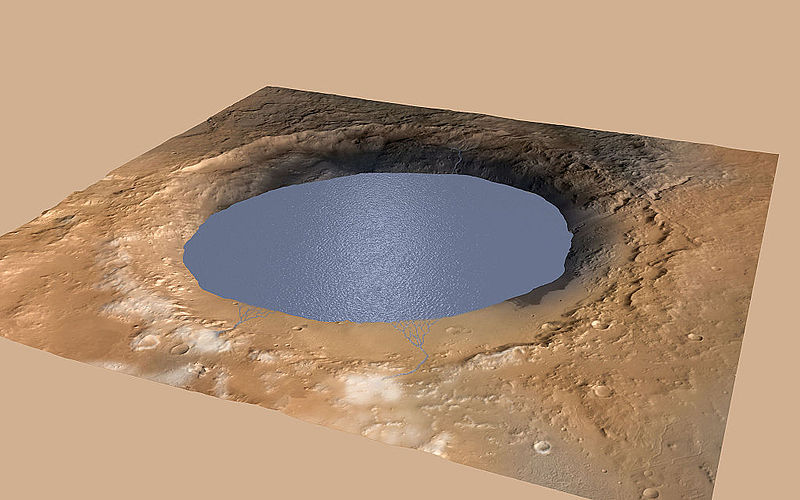 Simulated view of past lake in Gale Crater