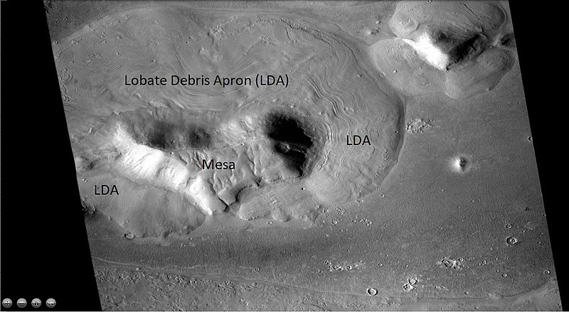 Wide view of Lobate Debris Apron (LDA) around a mesa